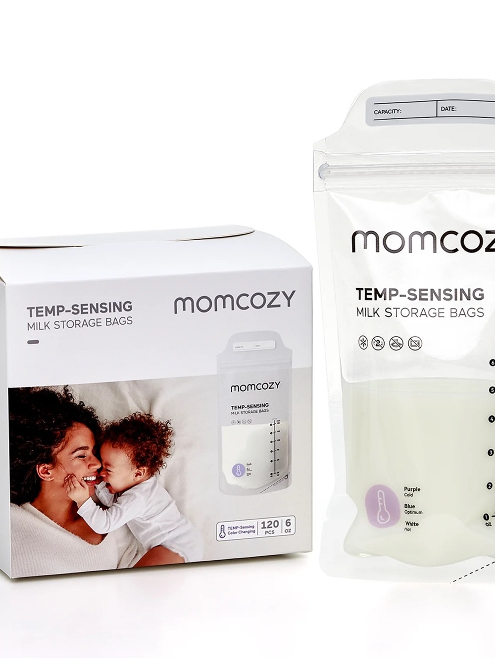 New! Momcozy Breastmilk Temp-Sensing Milk Storage Bags 120 Pcs 6oz Bags